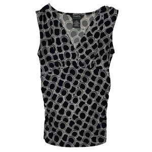 Y2K George Geometric Pattern Tank Top Black White Coquette Girly w/Cinch Waist S